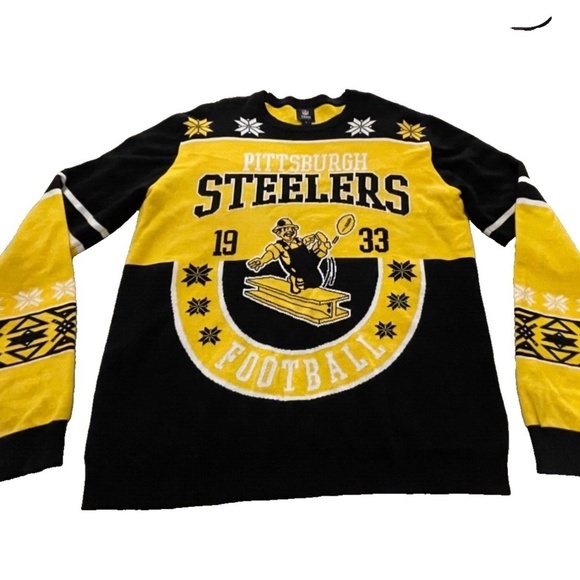 Pittsburgh Steelers NFL Team Apparel Black/Yellow Mens Ugly Christmas Sweater; L - Picture 1 of 5